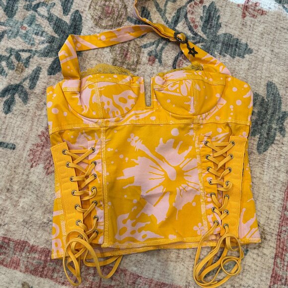 Christian Dior SS 2004 Surf Chick Yellow Corset Bustier Top (US 8)